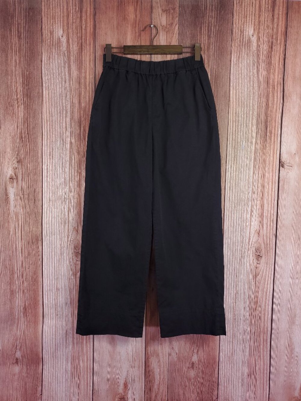 Everlane Wide Leg Easy Pants Womens 8 Organic Cotton Black Elastic Waist Stretch